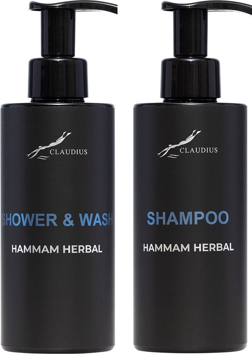 Goedkoopste Douchepakket Hammam Herbal - Shower & Wash Shampoo - 300 ml per fles - Claudius Cosmetics - bodycare - luxe fles - set van 2 stuks - Cadeau