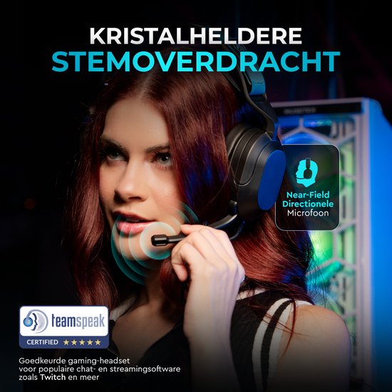 JLab Nightfall Gaming Headset met Microfoon - Headset PS5 - Koptelefoon met microfoon - Headset geschikt voor Laptop, PC, PS5, XBOX en Nintendo Switch - Verwisselbare Hoofdband