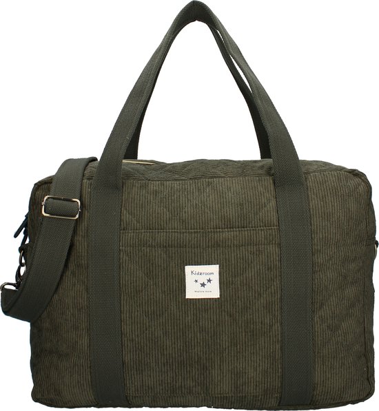 Kidzroom Care Thinking Little Thoughts Luiertas - Army - Ribstof - Verschoonmatje - Verstelbare schouderband - Ophanglussen kinderwagen