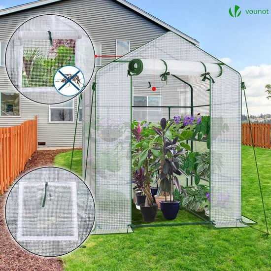 Outsunny foliekas kas kweekkas tomantenhuis met planken, PVC staal 143x143x195cm