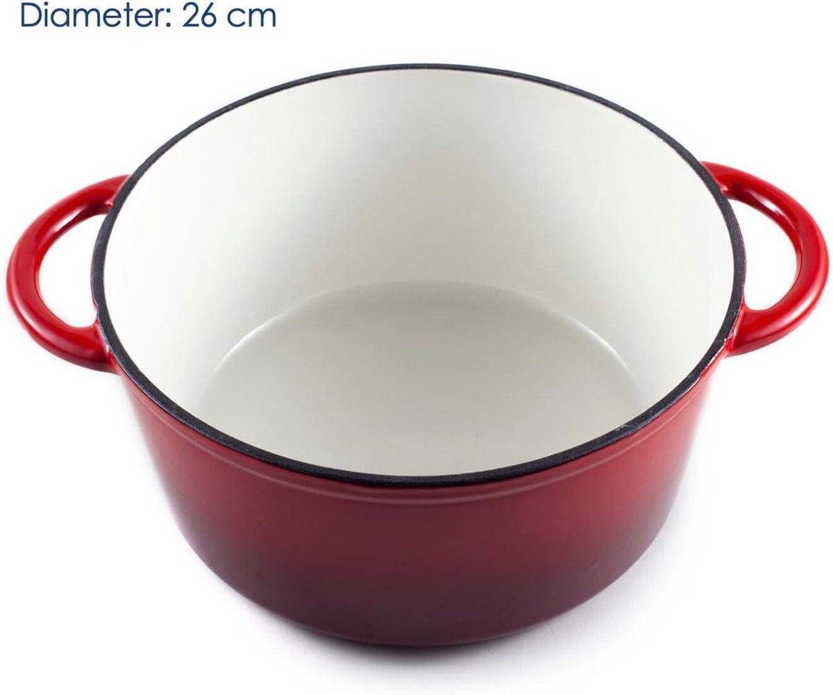 Gietijzeren Braadpan 26 Cm 4,7L Geëmailleerd - Met Deksel - Inductie Geschikt