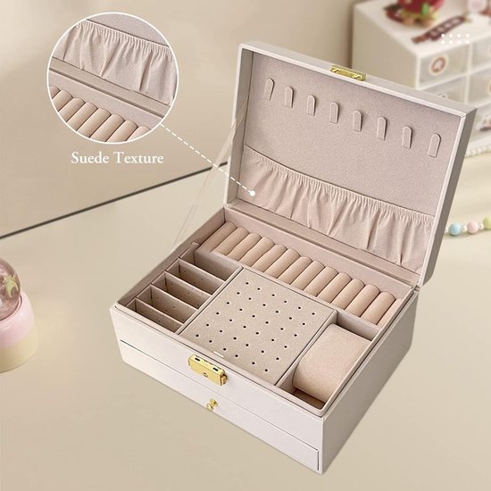 Dajasan Sieradendoosje op reis, kleine sieradenkistje voor dames, fluwelen sieraden, organizer, sieradenkistje voor vrouwen, meisjes, moeder, kinderen, oma (beige