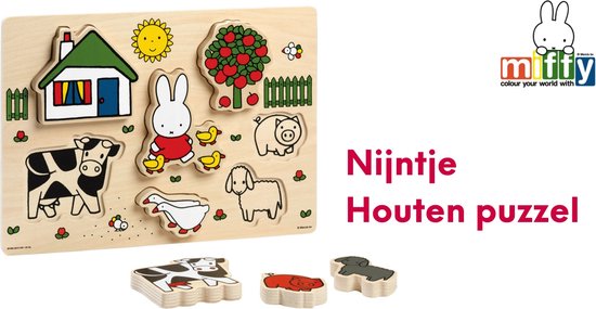 Nijntje Houten vormenpuzzel - 7 dikke puzzelstukken - Peuter en kleuter speelgoed - Voor meisjes en jongens - Vanaf 1 jaar - Speelgoed kinderen - Bambolino Toys
