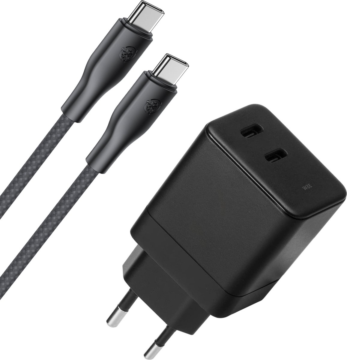 35w GaN usb-C Adapter met usb-C naar usb-C Kabel - 1 Meter - Super Fast Charger - Power Delivery 3.0 - Usb-C Lader met 2 Poorten