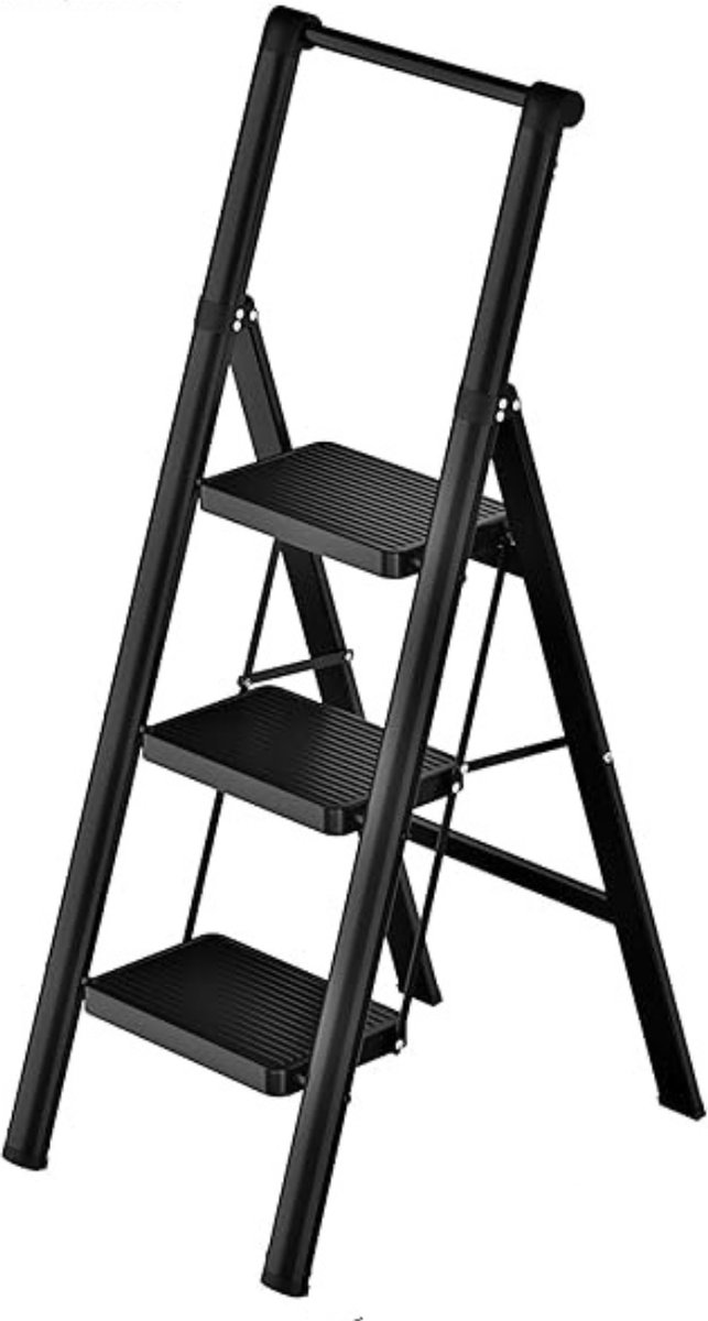 Huishoudtrap 3 Treden Keukentrap 3 Treden Keukentrapje Opvouwbaar Trapladder 270 KG Draagvermogen Antislip Hoogwaardig Materiaal Roestbestendig