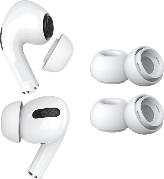 MMOBIEL 2 Paar Vervangende Oordopjes Tips Geschikt voor AirPods Pro Gen 1 & 2 - Antislip Siliconen Oordopjes met Ruisonderdrukkingsgat, Draagbare Opbergdoos en Passen in Oplaadcase - XS - Wit