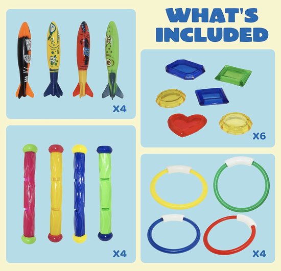 30 Stuks Duiken Zwembad Speelgoed Zinkers Voor Kinderen Met Opbergtas Inclusief 5 Duikstokken 6 Duikringen 5 Piratenschatten 4 Toypedo Bandits 3 Duiken