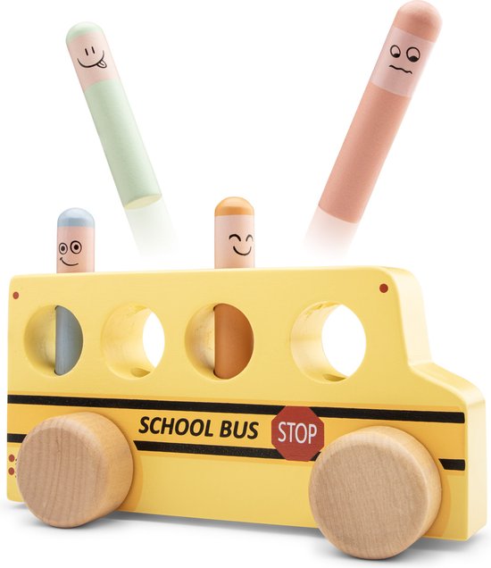New Classic Toys - Bus scolaire Pop up en bois - Véhicule jouet - FSC