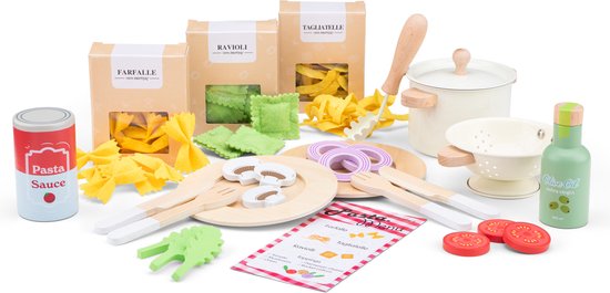 Foto: New classic toys houten speelgoed pasta set speelgoedeetset maak je eigen pasta fsc