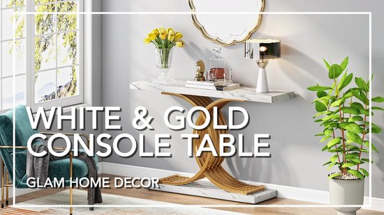 Tribesigns Smalle consoletafel met gouden metalen structuur, 100 x 30 x 80 cm, kleine bijzettafel voor hal, kleine tentoonstelling, voor bank, entree en woonkamer in nauwe ruimtes