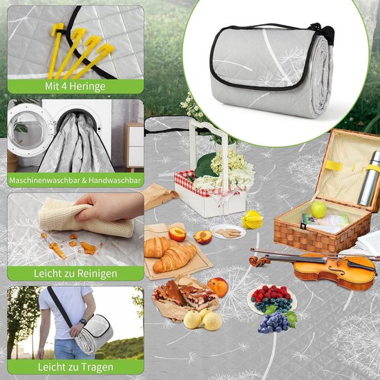 HAUSPROFI Picknickdeken Boho 200x200cm, waterdicht & geïsoleerd - XXL