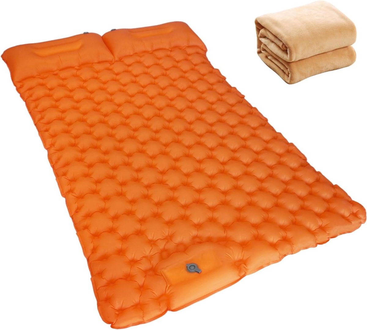 Dubbel luchtmatras met ingebouwde pomp - zelfopblazende slaapmat voor twee personen - campingbed - oranje