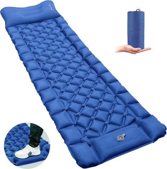 Naturehike Camping Mat Zelfopblazend 6.5CM Dik Opblaasbaar Luchtmatras met Kussen Ultralicht Opvouwbaar Buiten Camping Mat Slaapmat met Voetpomp (Blauw