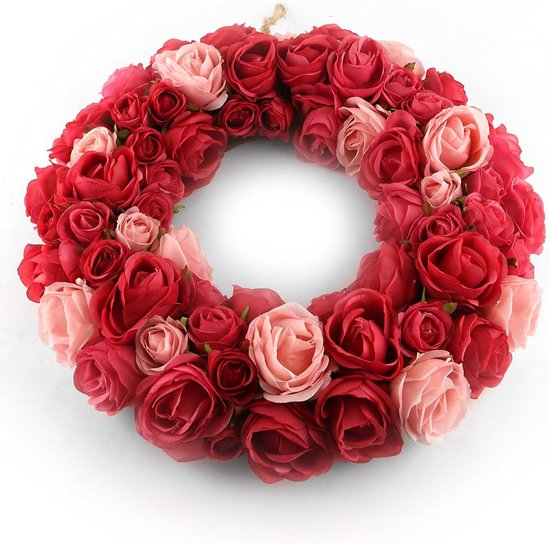 Roze Pioenhortensia Krans Met Ballen, Bloemen Garland Welkom Deurkrans, Faux Bloemen Kransen Voor Kerstfeest Bruiloft Decoratie (#1