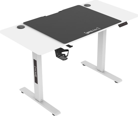Game bureau Stryn op wielen zit sta elektrisch 120x60x72-117 cm wit en zwart pro.tec