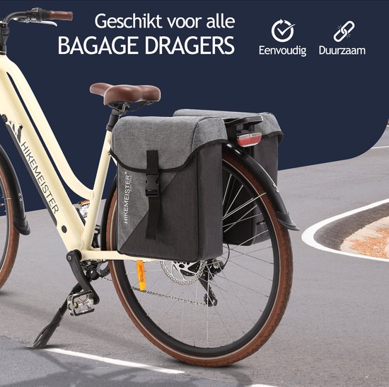 Hikemeister ® Amsterdam - Fietstas Dubbel - Waterafstotend Materiaal - 31L - Grijs - 300D Polyester - Fietstassen elektrische fietsen van Hikemeister — afbeelding 4