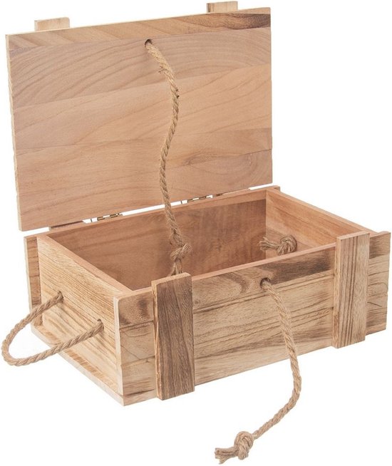 Boîte de rangement avec couvercle en bois 36x26x16 cm - Opbergbox - Panier de rangement