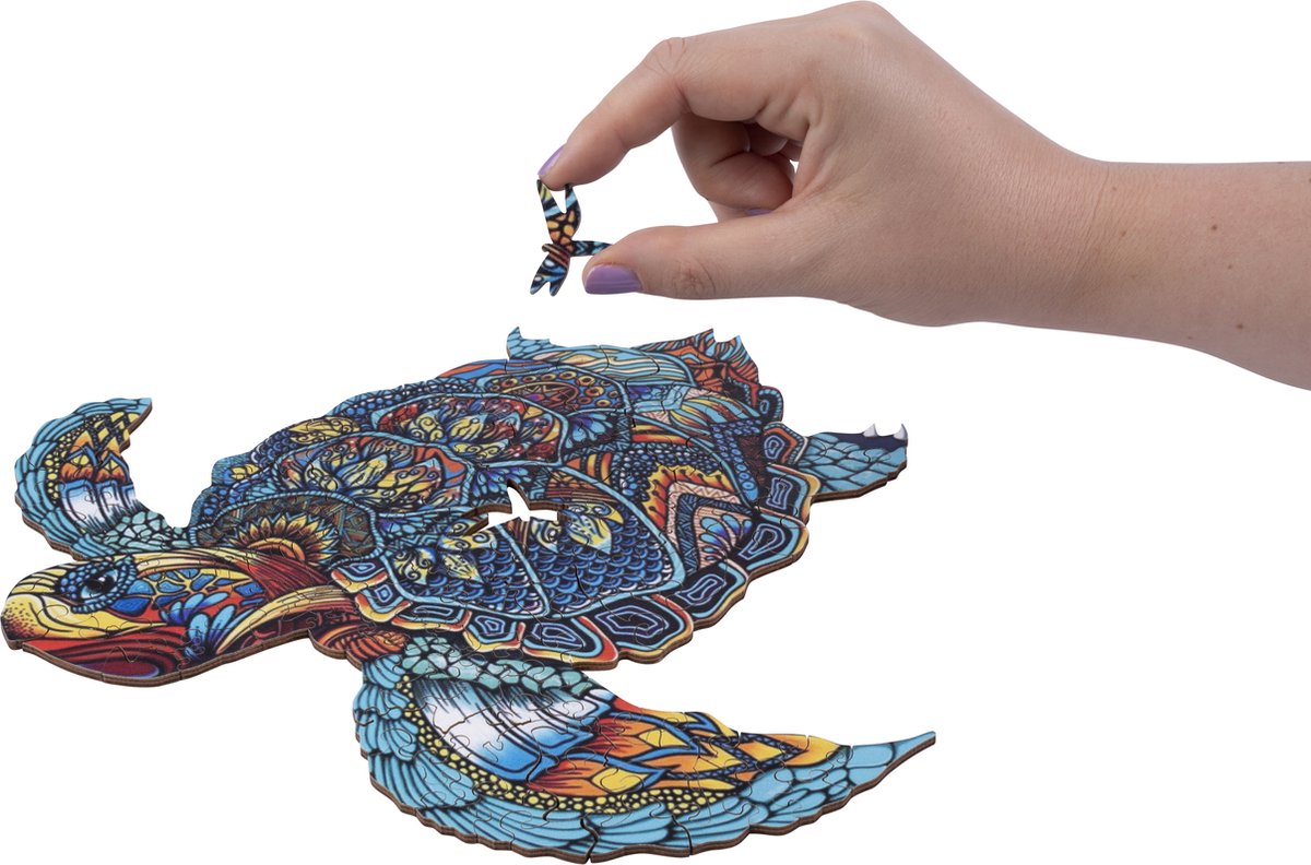 Houten Puzzel Schildpad – 128 Unieke Puzzelstukjes – A4 Formaat Houten Legpuzzel – Dieren Puzzelspel – Ontspannend Denkspel – Inclusief Opbergetui – Engelhart — afbeelding 10