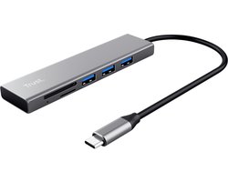 Trust Halyx Snelle USB-C-hub en -kaartlezer – 3-poorts USB-hub – SD- en micro-SD kaartlezer – Aluminium
