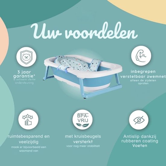 Baby Badje Met Standaard - Babybadje 50 Liter - Inklapbaar Bad Met Kussen - Bad Baby - Zitbad - Opvouwbaar Bad Kinderen - Baby badje - Bath Bucket - Opvouwbaar bad baby - Babybadset - Blauw van Merkloos — afbeelding 3