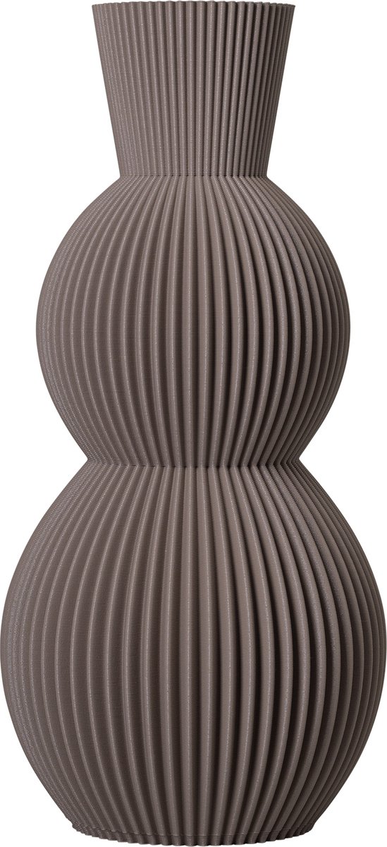 Slimprint Vaas NOVA, Walnoot Taupe, D14,2 x H30 cm, Kleine Gestreepte Design Vaas, Moderne Tafeldecoratie Gemaakt van Gerecycled Biokunststof