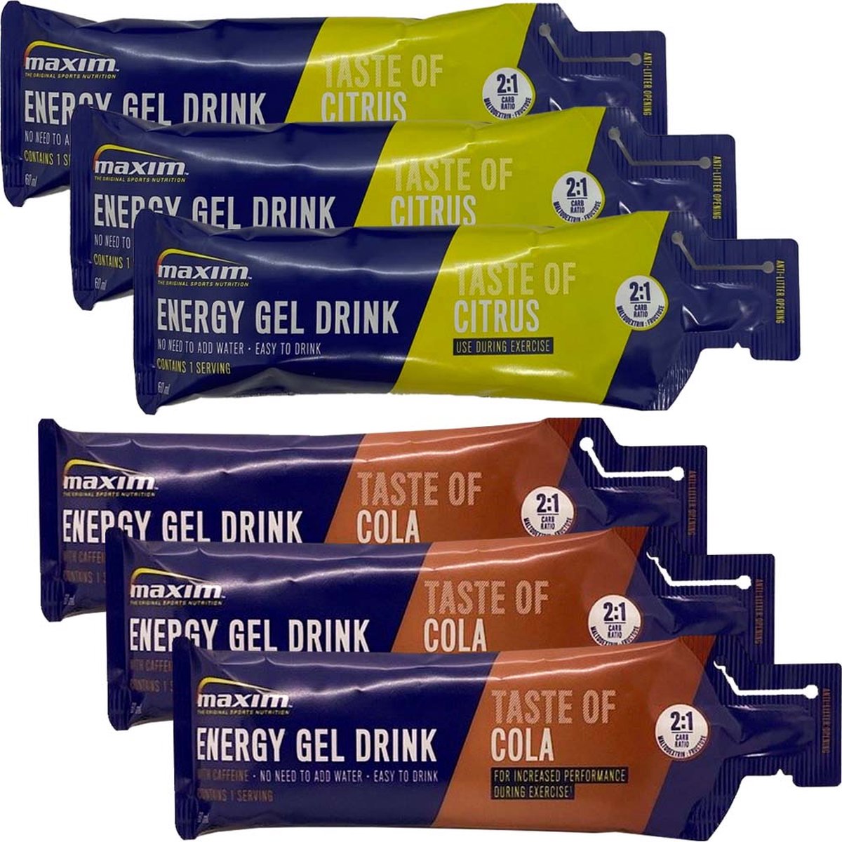 Goedkoopste Maxim Energy Gel Drink Variatiepakket - 20 x 60ml (2 smaken) - Isotone - Sportgel - Sportvoeding