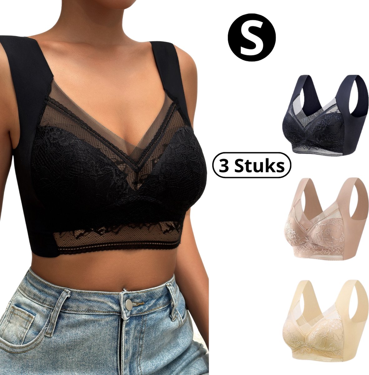 Nivard BH Zonder Beugel - Zonder Bandjes - Push-up Bh's - Comfort Bh - 3 stuks - S