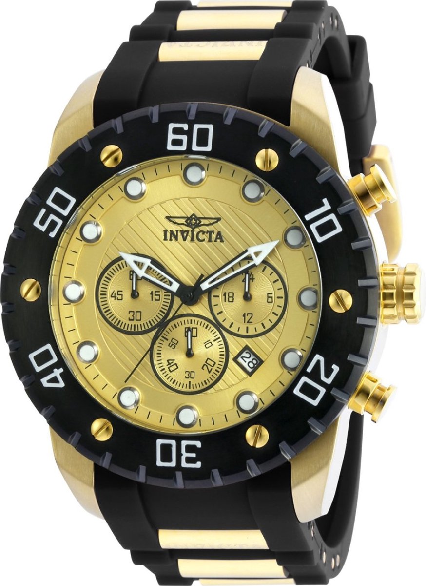 Invicta Pro Diver - SCUBA 20279 Heren Horloge - Waterdicht - Analoog - Quartz Uurwerk - Roestvrij Staal met gouden Wijzerplaat - 50mm