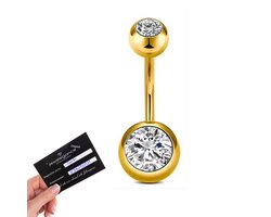 Navelpiercing chirurgisch staal Goud -12 mm - navelpiercings met 2 Zirkonia balletjes met steentje