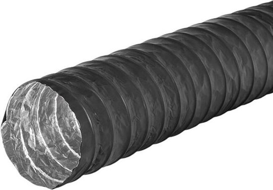 Tuyau de ventilation Combidec noir avec revêtement extérieur en polyester et intérieur en aluminium, diamètre 150 mm.