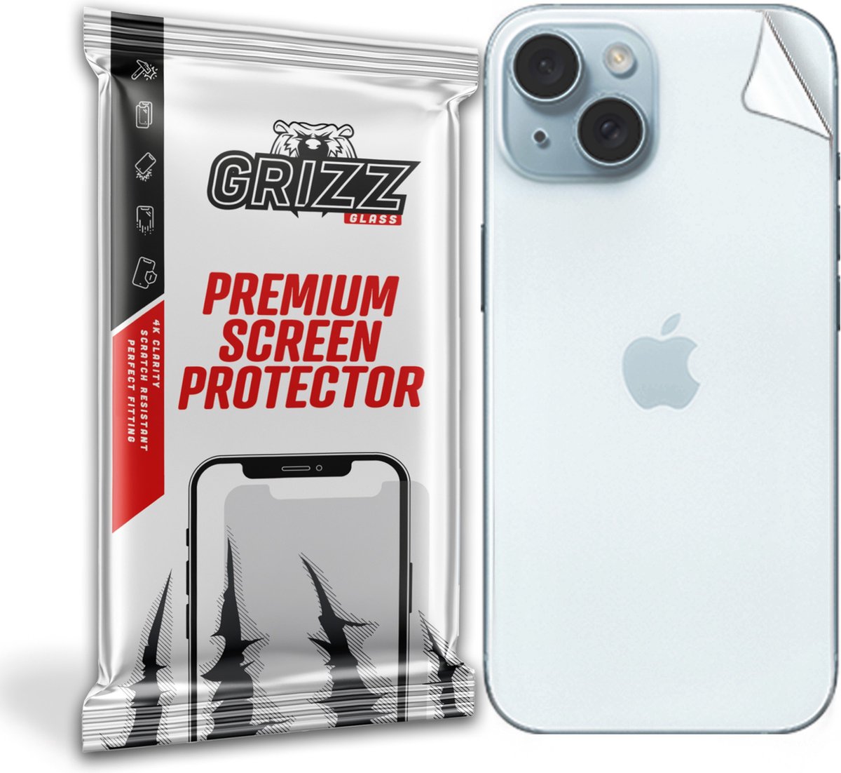 GrizzGlass SatinSkin Back Protector voor Apple iPhone 15 Plus - Transparant