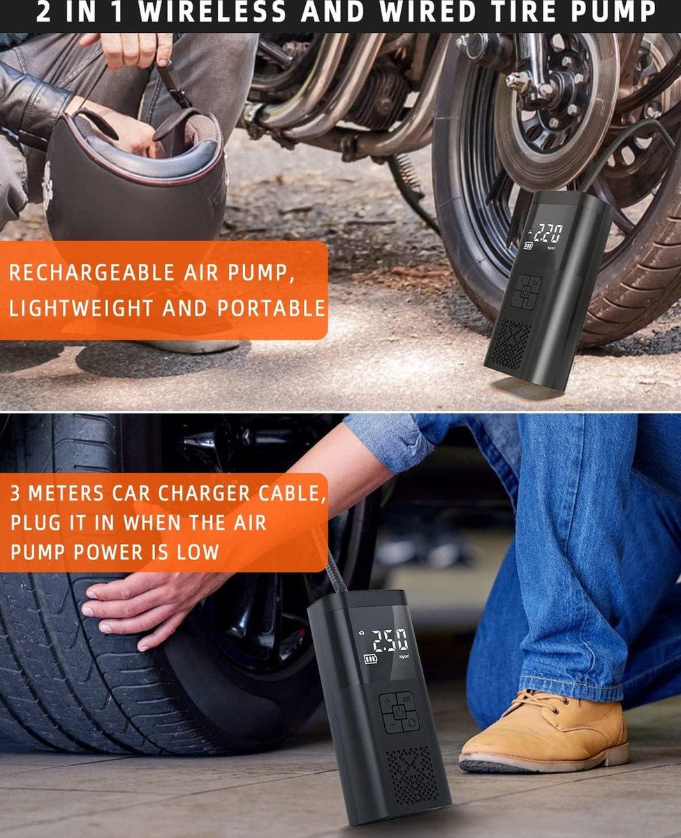 WindGallop Compresseur à Air Portable Gonfleur Electrique Gonfleur Pneu Voiture Mini