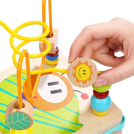 Table D'activité En Bois Pour Bébé - Avec Labyrinthe Perles, Trieur Formes, Horloge Et Calculatrice