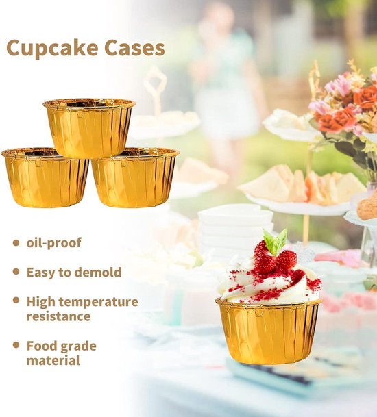 Emballages de cupcakes métalliques Goud, 200 pièces, moules à pâtisserie sans graisse pour anniversaire et mariage, doublures de gâteaux allant au four