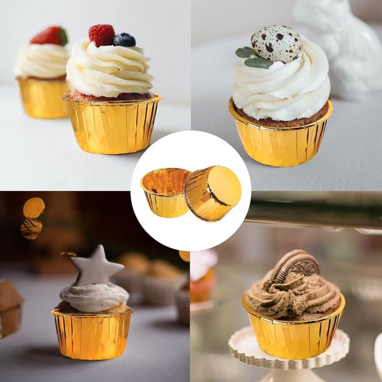 Emballages de cupcakes métalliques Goud, 200 pièces, moules à pâtisserie sans graisse pour anniversaire et mariage, doublures de gâteaux allant au four