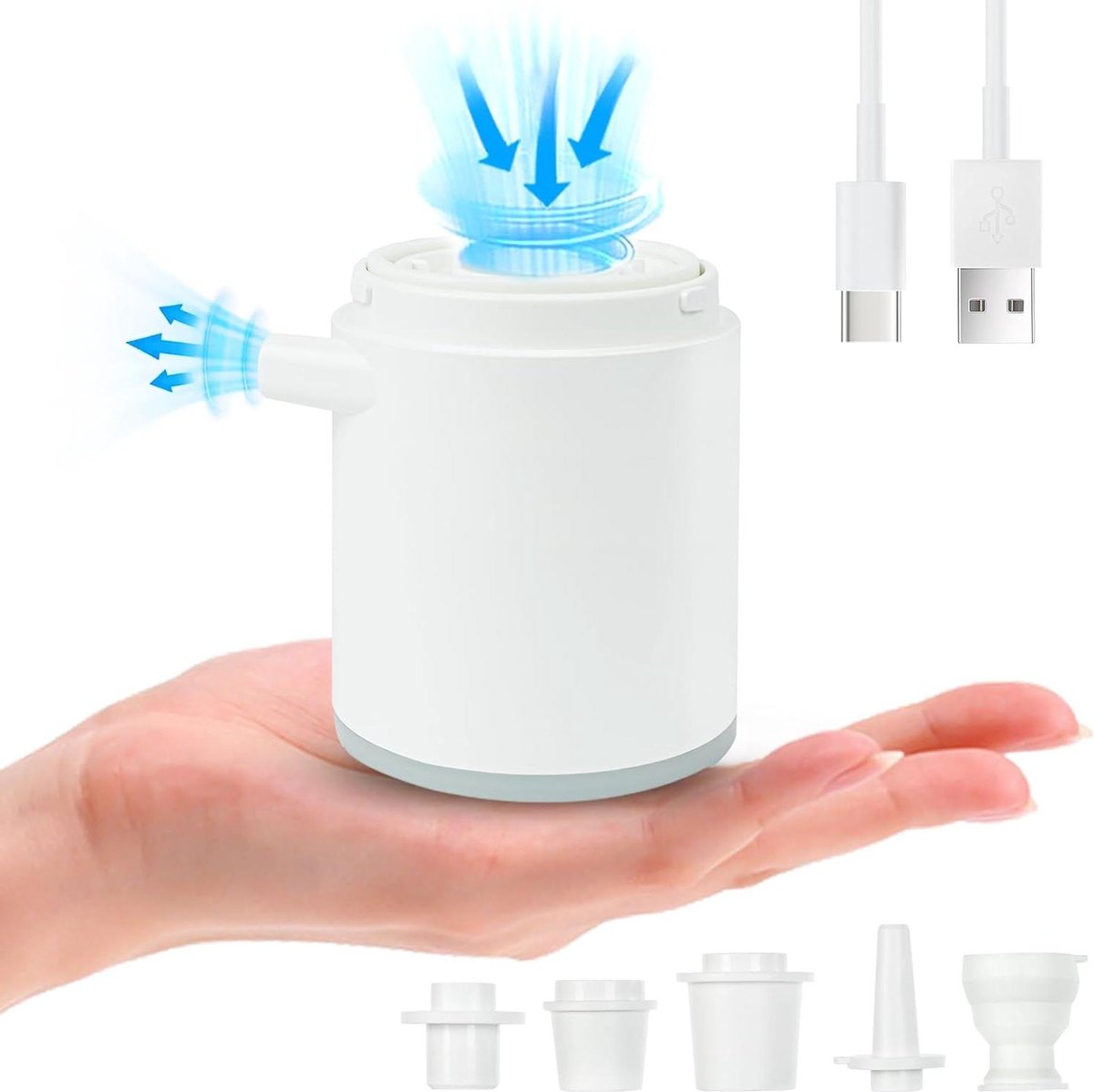 flintronic Draagbare luchtpomp, elektrische luchtpomp met 5 spuitmonden, 1360 mAh batterij, USB-oplaadbare batterij, mini-luchtpomp met 410LM led-luchtpomp om op te blazen/leeglopen voor luchtbed flintronic Draagbare luchtpomp, elektrische luchtpomp met 5 spuitmonden, 1360 mAh batterij, USB-oplaadbare batterij, mini-luchtpomp met 410LM led-luchtpomp om op te blazen/leeglopen voor luchtbed