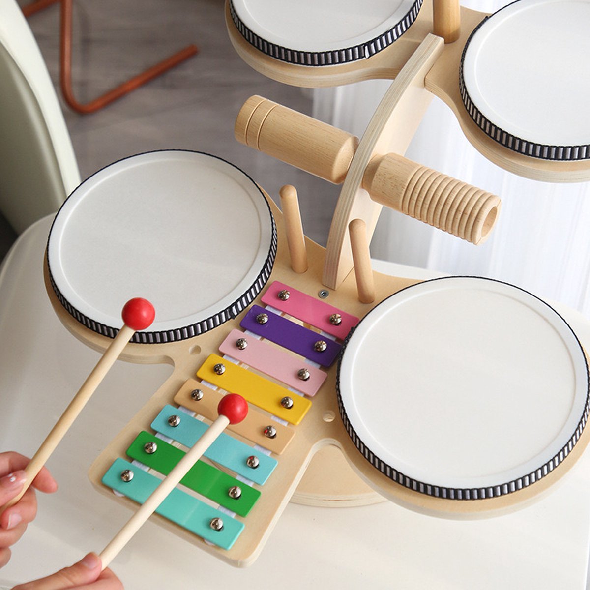 Kinder Drumstel - 4 in 1 Drumstel - Educatief Speelgoed - Houten Speelgoed - Montessori Muziekinstrument - kids — afbeelding 5
