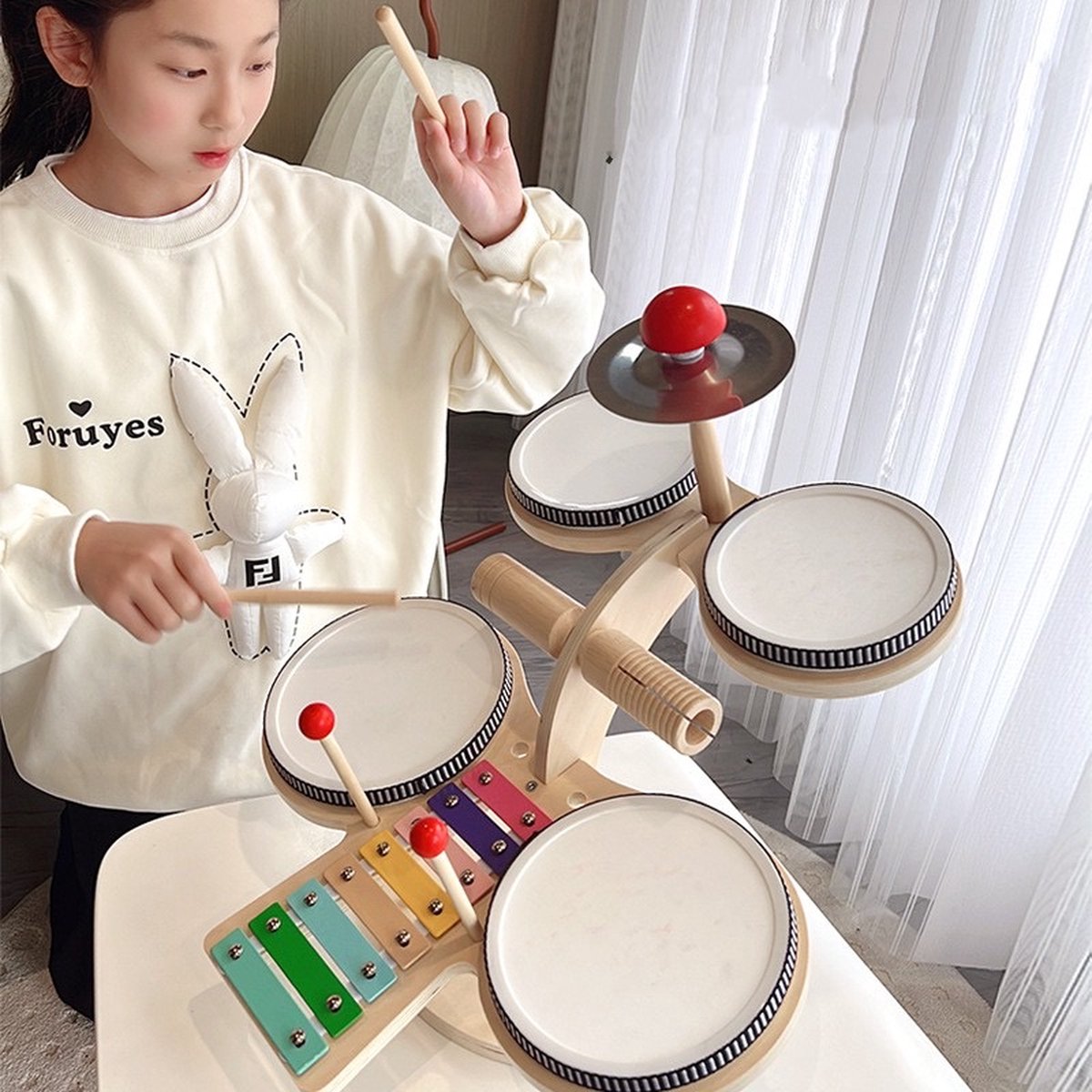 Kinder Drumstel - 4 in 1 Drumstel - Educatief Speelgoed - Houten Speelgoed - Montessori Muziekinstrument - kids — afbeelding 3