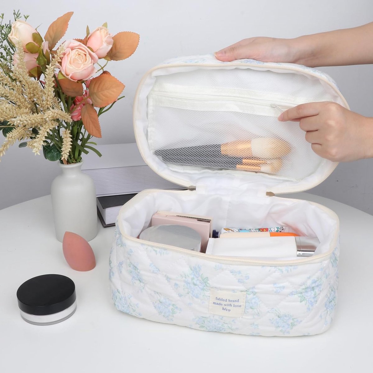Bloemen Make-uptas Katoen Coquette Make-up Tas Esthetische