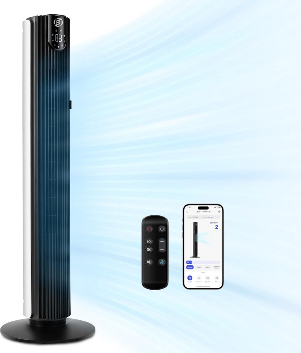 Equivera Torenventilator - Staande Ventilator met Afstandsbediening - Kolomventilator - Verschillende Snelheden - Timer - Ventilator Staand