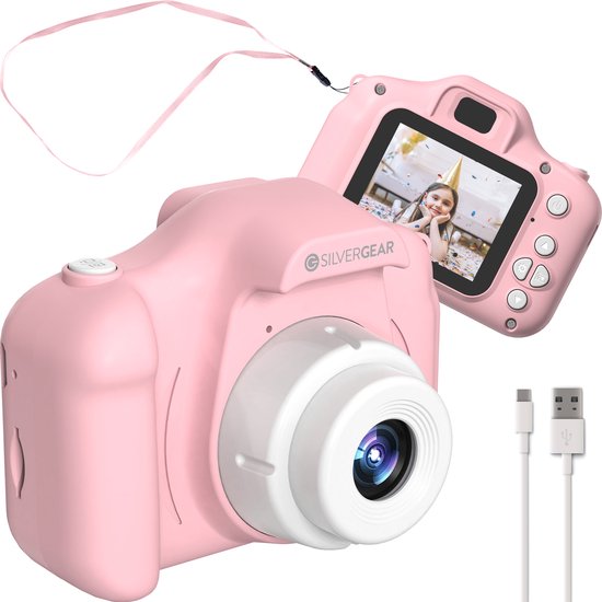 Digitale Kindercamera - Foto’s, Video’s en Spelletjes - Kinder Fototoestel - Interactief Speelgoed Meisjes - Fotocamera Kinderen - Kids Camera - Reizen - Cadeau voor Meisjes - 3, 5, 6, 7, 8, 9, 10, 11, 12, 13, 14+ Jaar - Roze - Silvergear