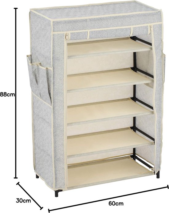 Juskys Schoenenkast L 9 niveaus, schoenenrek gesloten 45 paar schoenen, stoffen bekleding waterafstotend, schoenenopslag stoffen kast insteeksysteem grijs