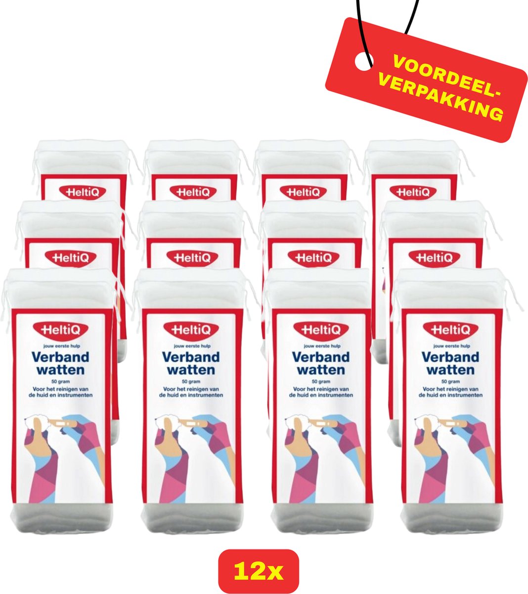 Goedkoopste 12X HeltiQ Verbandwatten - 12x 50g - Voordeelverpakking!