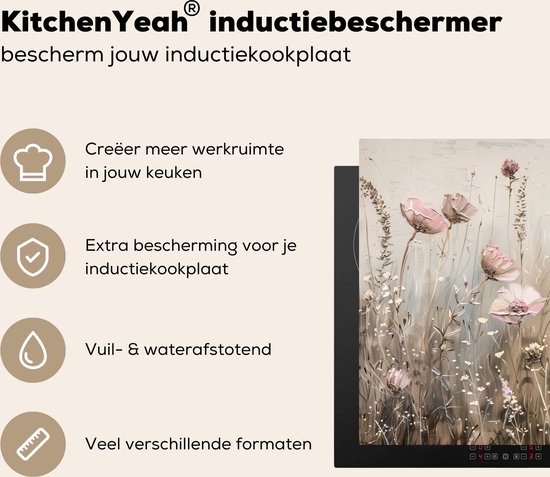 KitchenYeah® Protection plaque induction 77x51 cm - Fleurs - Beige - Fleurs sèches - Protege plaque de cuisson - Couvre plaque induction - Protecteur d'induction - Cuisine