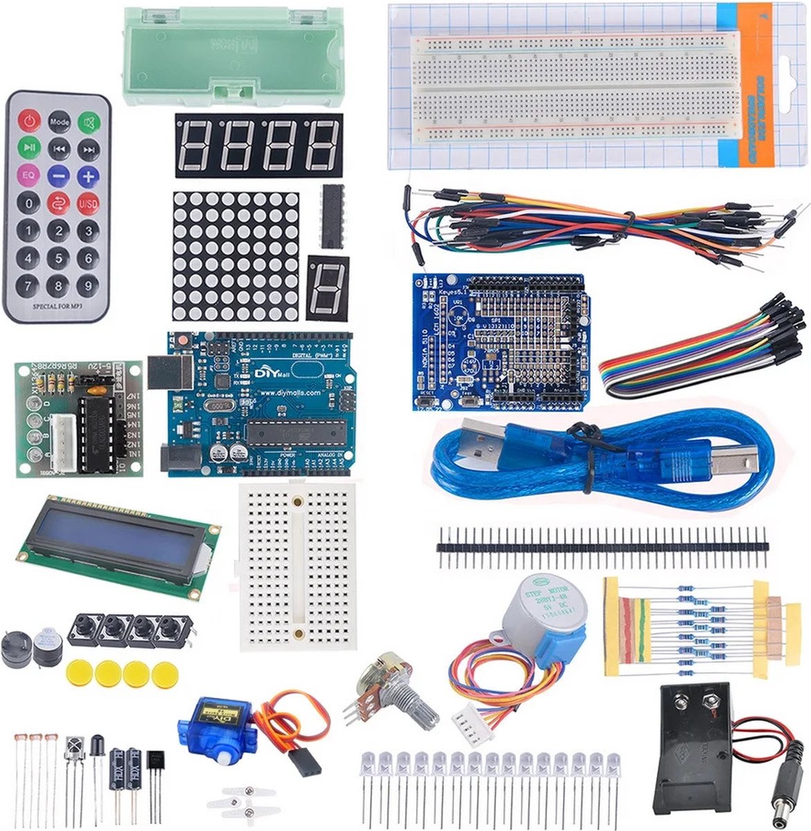 Arduino Starter Kit met board geschikt voor Arduino Uno - ATmega328P - 98 delig - In Plastic Opbergdoos op Prijzenvolger.com