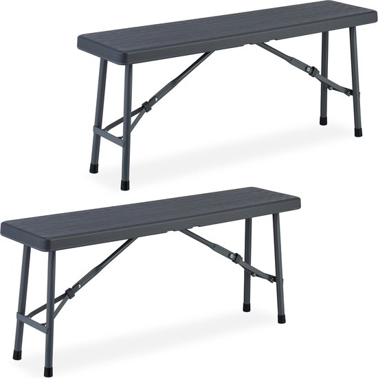 Banc à bière Relaxdays - banc pour tente de fête - banc de camping - pliable - 1 mètre - lot de 2 - gris