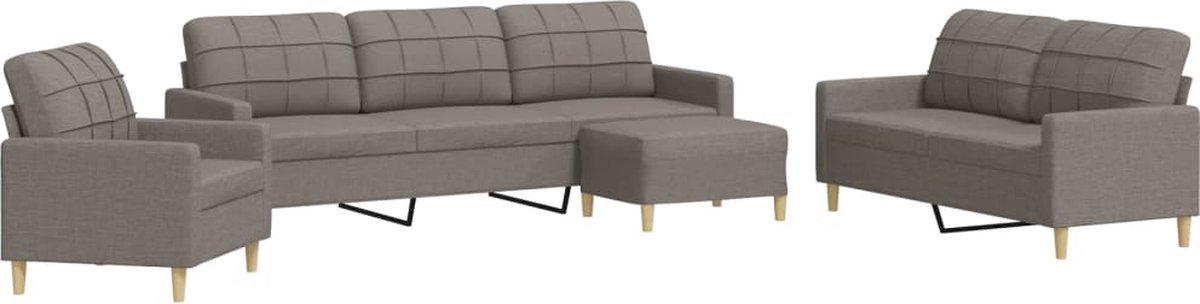 vidaXL - 4-delige - Loungeset - met - voetenbank - stof - taupe