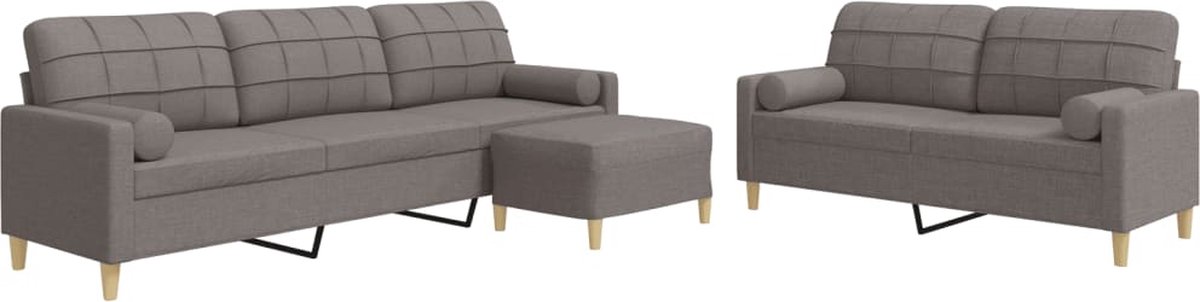 vidaXL - 3-delige - Loungeset - met - voetenbank - en - kussens - stof - taupe