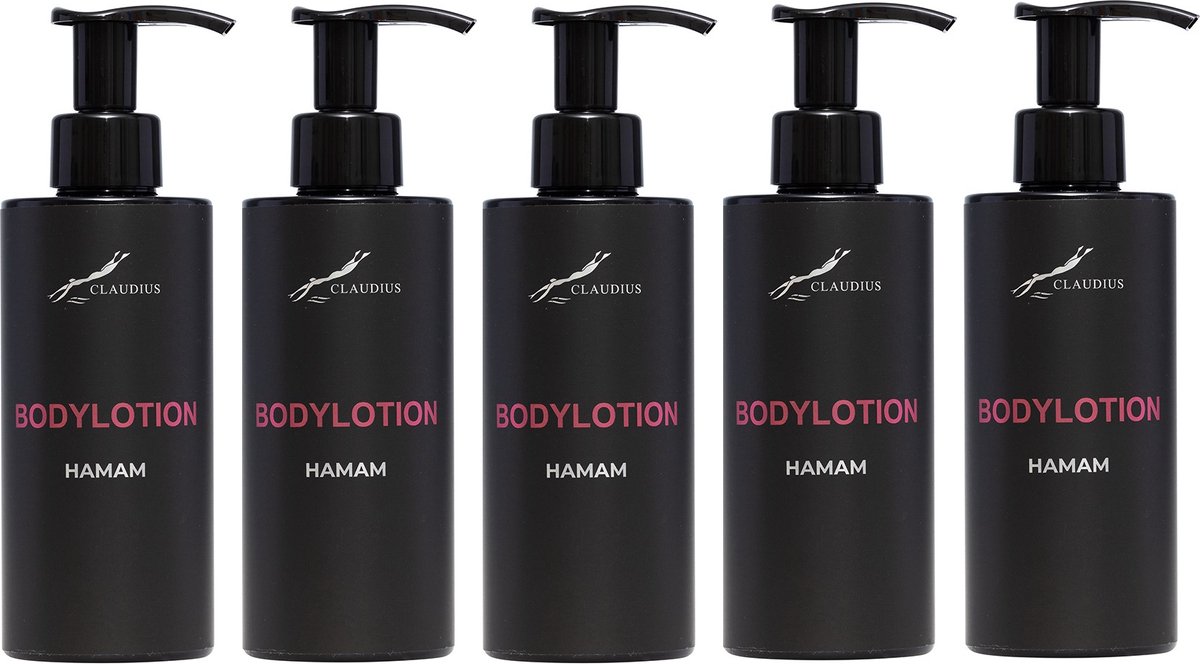 Goedkoopste Bodylotion Hamam 300 ml - met pomp - zwarte fles - set van 5 stuks - Voordeelverpakking