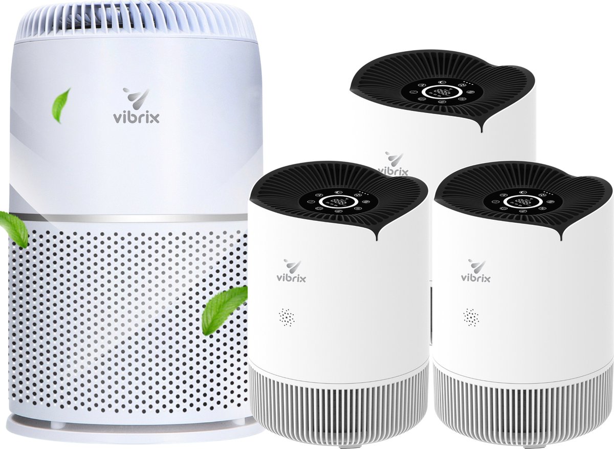 Vibrix Luchtreiniger Set H Woonkamer en Slaapkamer HEPA Filter Ionisator Luchtfilter Air Purifier Air Cleaner PureFlow30 Vortex20